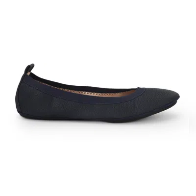 Yosi Samra Nina Foldable Ballet Flat In Navy Peta-approved Vegan Leather In Blue