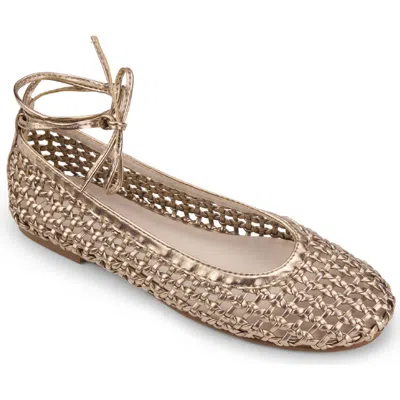 Yosi Samra Sadie Ankle Wrap Flat In Gold