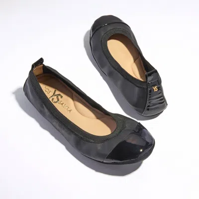 Yosi Samra Samantha Foldable Ballet Flat In Black Leather In Gray