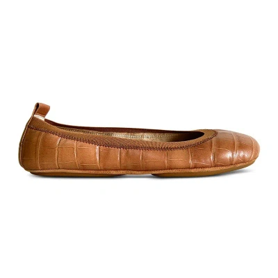 Yosi Samra Samara Foldable Ballet Flat In Brown Croc Leather