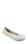 Yosi Samra Samara Glitter Foldable Ballet Flat In Platinum