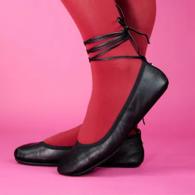 Yosi Samra Sofia Ankle Wrap Flats In Black Leather