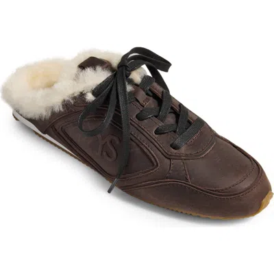 Yosi Samra Uptown Slide Sneaker With Faux Fur Trim In Brown