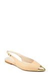 Yosi Samra Vera Pointed Cap Toe Slingback Flat In Beige