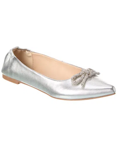 Yosi Samra Vivienne Crystal Bow Leather Flat In Silver