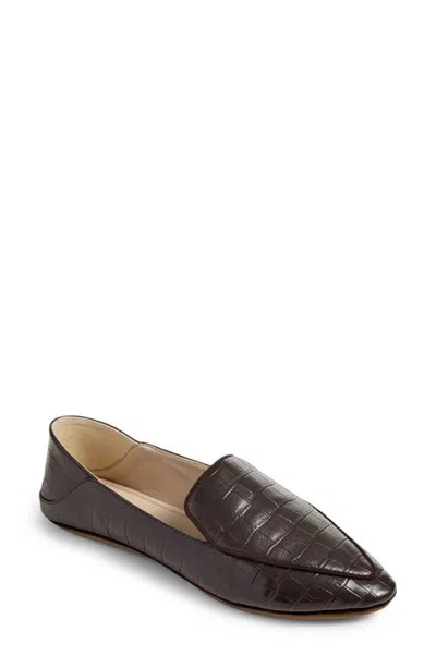 Yosi Samra Vivina Croc Embossed Leather Loafer In Chocolate