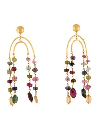 Pre-owned Yossi Harari 24k Multicolor Tourmaline, Iolite & Garnet Chandelier Earrings