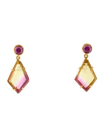 Pre-owned Yossi Harari Tourmaline & Sapphire Drop Earrings In Multi