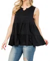 You And Me Knotch Neckline Tank Top In Black In Black