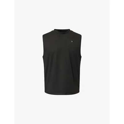 You Mens Black Gym Crewneck Stretch-woven Tank Top