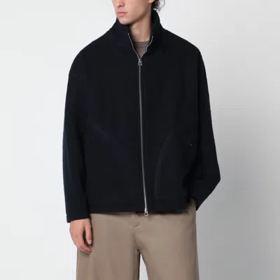 You Must Create Navy Blue Zip-up Wool Jacket In Black