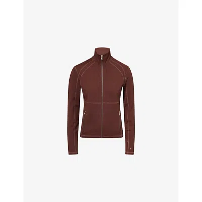 You Womens Barley Clayton High-neck Stretch-jersey Jacket In Brown