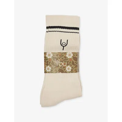You Womens Barley Logo-embroidered Pack-of-three Cotton Socks In Neutral