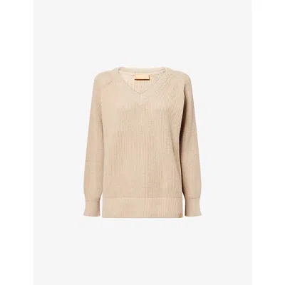 You Womens Pebble Laughton V-neck Knitted Cotton Jumper Xs In Gray