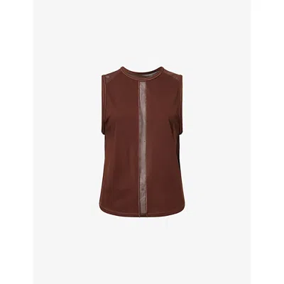 You Womens Potting Soil Bowden Sheer-panel Stretch-jersey Vest Top In Brown