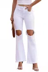 Youmi Stretchy High Waisted Western Chic Bell Bottom Jeans In White In White