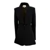 Youmsara Women's Meridian Jacket – Sculpted Black Evening Blazer With Plunge Cut