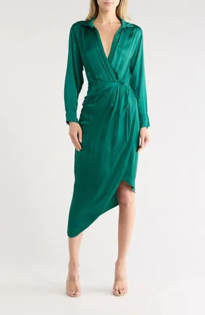 Young Fabulous & Broke Young, Fabulous & Broke Aimee Long Sleeve Faux Wrap Dress In Green