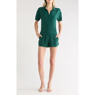 Young Fabulous & Broke Young, Fabulous & Broke Felix Raw Edge Linen Blend Romper In Green