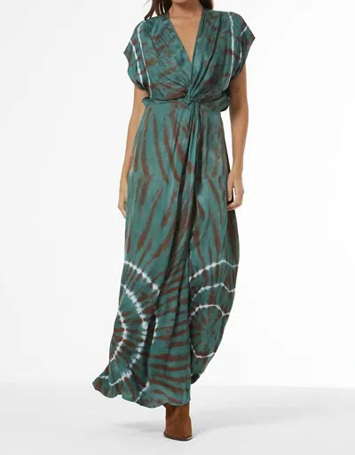 Young Fabulous & Broke Hellen Satin Dress In Blue Ivy Spin Wash In Green