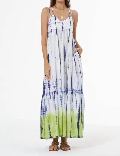 Young Fabulous & Broke Patio Poplin Dress In Dusk Navy Bamboo Dip Wash In White
