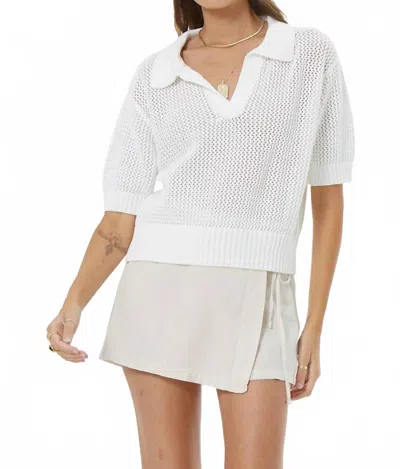 Young Fabulous & Broke Vince Crochet Polo Top In Bone In White