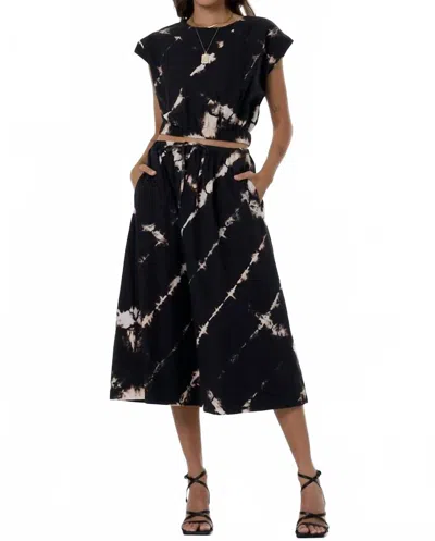 Young Fabulous & Broke Wendy Midi Skirt In Black Shibori Wash