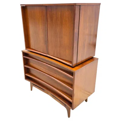 Pre-owned Young Manufacturing Company Mid-century Walnut Highboy Dresser By Young Manufacturing Co. Mcm In Brown