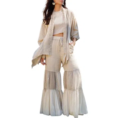 Young Threads Boho Tiered Wide-leg Patchwork Pants In Latte In Multi
