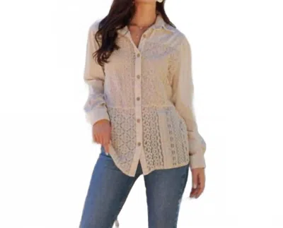 Young Threads Desert Dream Crochet Lace Button Down Top In Latte In Neutral