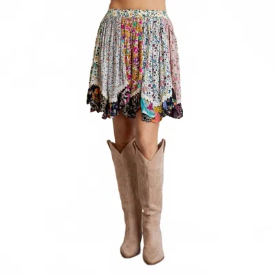 Young Threads Desert Dream Festival Gathered Lace Mini Skirt In Natural In Multi