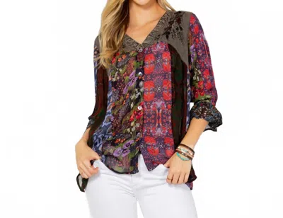 Young Threads Floral Gypsy Top In Gravel In Multi