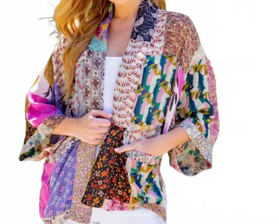 Young Threads Floral Print Boho Puff Sleeve Kimono In Multi