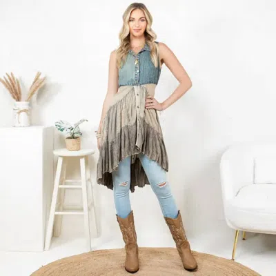 Young Threads Front-open Asymmetrical High Low Top In Latte In Blue