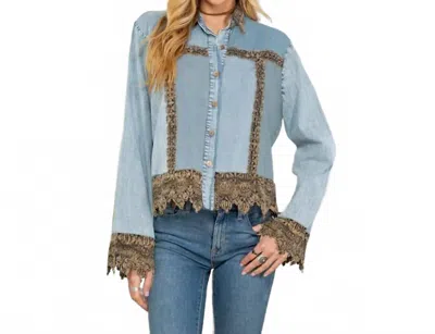 Young Threads Ice-washed Denim Jacket With Lace In Gravel In Blue