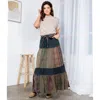 Young Threads Long Denim Patchwork Skirt In Blue In Multi