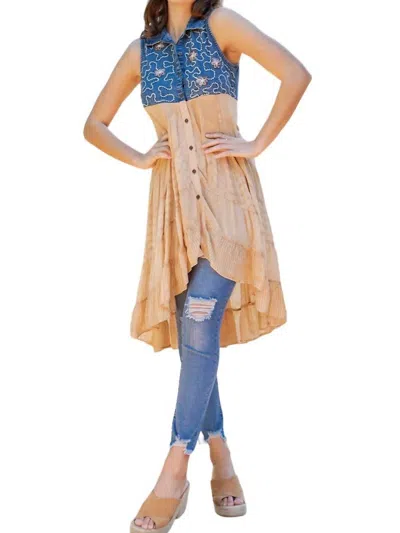 Young Threads One More Time Shrug Tunic In Denim/sand In Multi