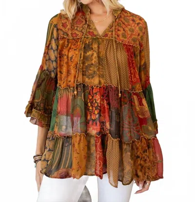 Young Threads Overdyed Chinese Collar Jhabla Top In Camel In Multi