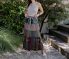 Young Threads Patchwork Belted Maxi Skirt In Blue In Multi