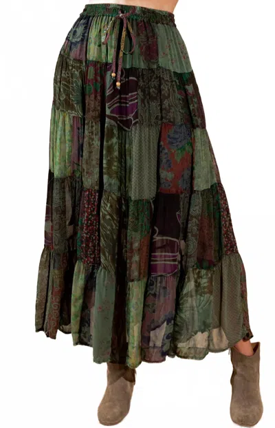 Young Threads Patchwork Maxi Skirt In Green Multi