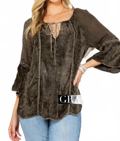 Young Threads Patchwork Peasant Top In Gravel In Green