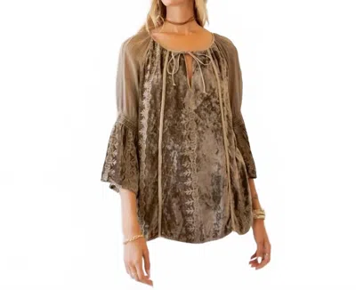 YOUNG THREADS PATCHWORK PEASANT TOP IN OLIVE