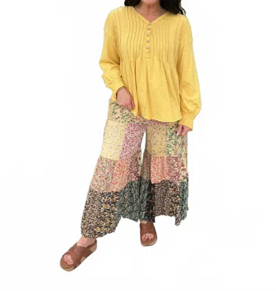 Young Threads Patchwork Tiered Wide Leg Pants In Multi In Yellow