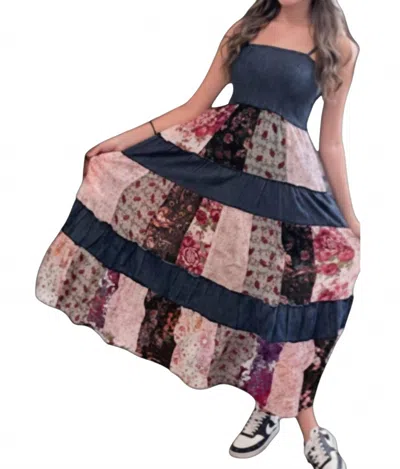 Young Threads Sleeveless Patchwork Maxi Dress In Denim In Multi