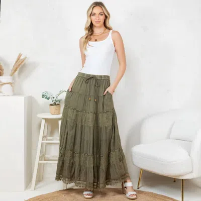 Young Threads Tiered Crinkle Lace Patchwork Skirt In Green