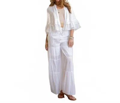 Young Threads Tiered Crochet Lace Shrug & High-waist Pant Set In White