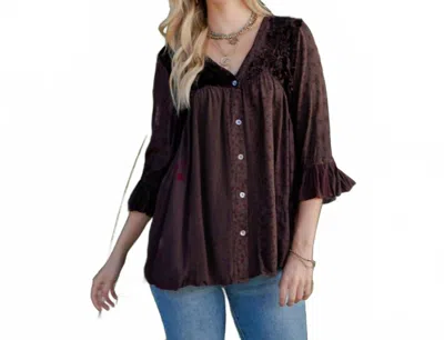 Young Threads Vintage Bohemian Patchwork Velvet Top In Chestnut In Brown