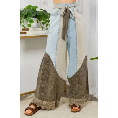 Young Threads Wild West Lace Patchwork Boho Pants In Blue In Multi