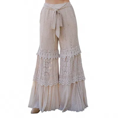 Young Threads Women's Dream Cloud Wide-leg Lace Pants In Beige In White