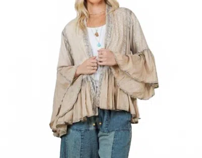 Young Threads Women's Kimono Voile Frill Shrug In Beige In Brown